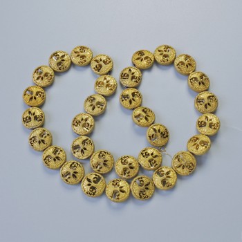 Mărgele de hematit «Copac» aurii mat, diametrul 12,5×4,5 mm, lungime 41 cm pe șnur