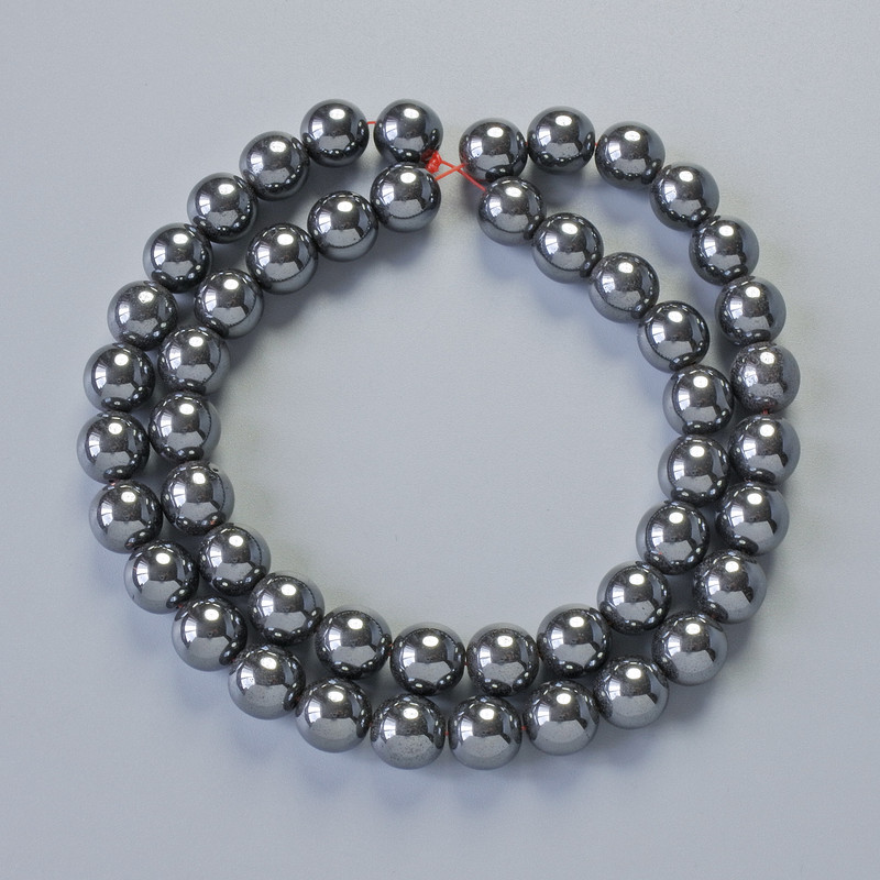 Mărgele din hematit, sfere netede, diametrul 8 mm, lungime 39 cm, pe fir