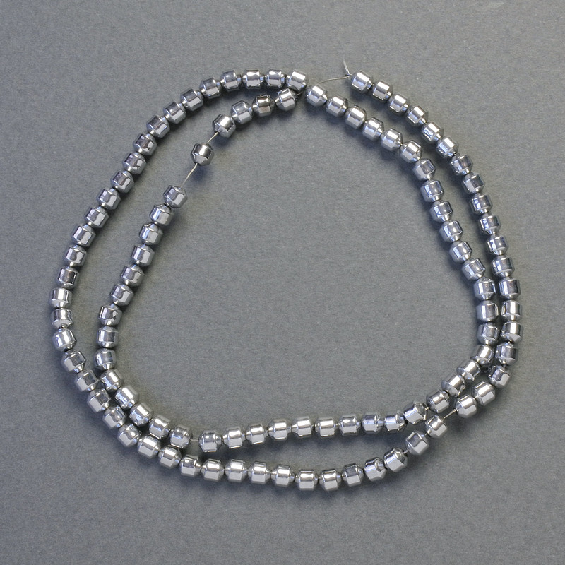Mărgele hematit cilindrice, culoare argintie, diametru 4x4 mm ±, lungime 42 cm ±, șir