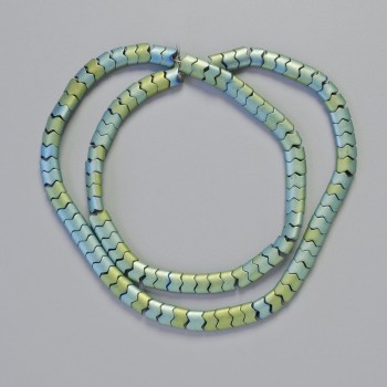 Mărgele de hematit – șarpe ondulat, zig-zag în valuri, culoare hameleon verde, diametru 5×4×3 mm, lungime 40 cm (șir)