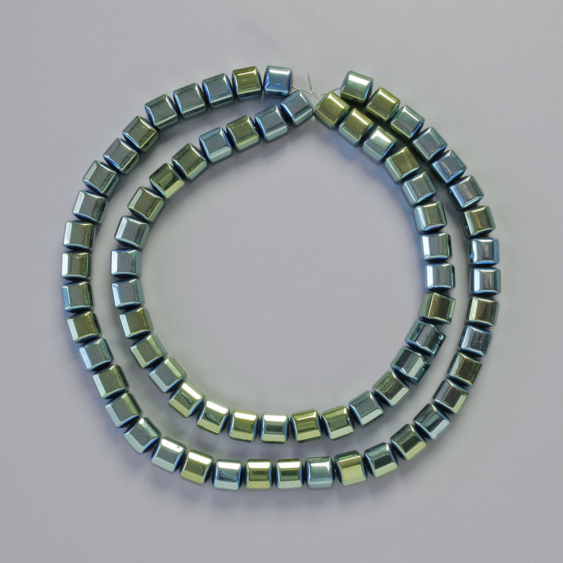 Mărgele de hematit cuburi, culoare verde camaleon, diametru 6x6 mm, lungime 41 cm, șir