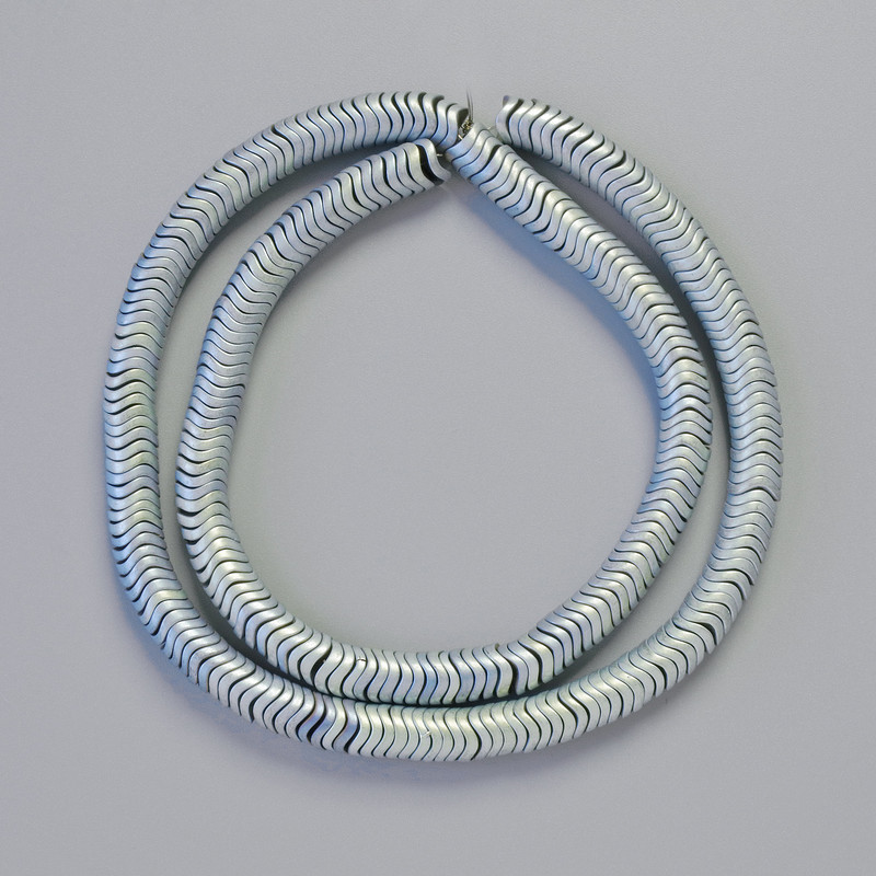 Mărgele hematit rondel cu valuri, culoare albastru curcubeu mat, diametru 6x1 mm, lungime 42 cm, șir