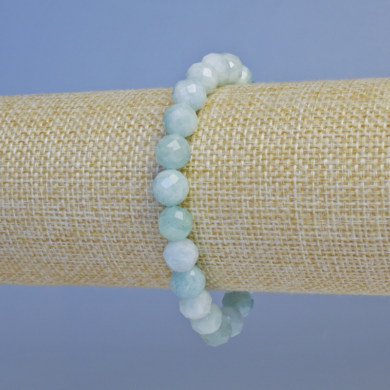 Brățară din acvamarin, piatră naturală, mărgele fațetate, diametrul 8 mm, lungimea 18 cm, pe elastic