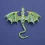 Broșă-pandantiv Dragon, email verde salată, cristale verzi, culoare aurie a metalului, 63x72 mm +