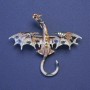 Broșă-pandantiv Dragon, email bej-alb, cu strasuri galbene, culoare metal auriu, 50×57 mm