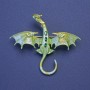 Broșă-pendent Dragon, email galben-verde salată, cu cristale verzi, culoare aurie a metalului, 50×57 mm +