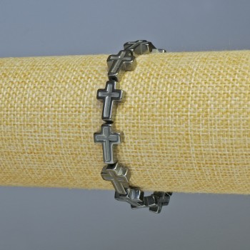 Brățară din hematit «Cruce», diametre 10x14 mm, 5x4 mm, lungime 18 cm +- (elastic)