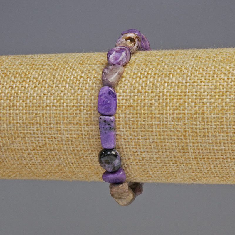 Brățară din charoit natural, piatră fațetată, diametru 8x8x5 mm, lungime 18 cm, elastică