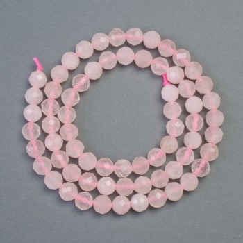 Mărgele din cuarț roz pe șnur, piatră naturală, bile tăiate, diametru de aproximativ 6 mm, lungime 39 cm