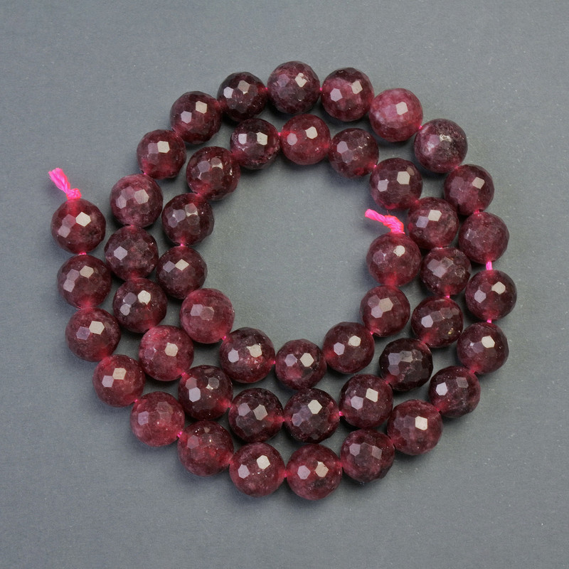Mărgele rubelit pe șnur, piatră naturală, bilă facetată, diametrul 8 mm +/-, lungime 38 cm