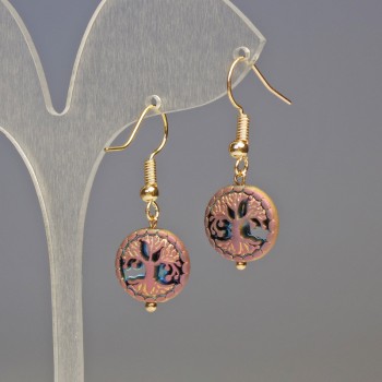 Cercei din hematit și lemn, multicolor, diametru 12x4 mm ±, lungime aproximativă 3,2 cm