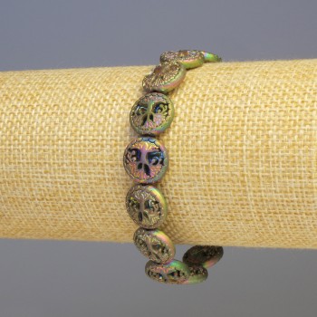 Brățară din hematit și lemn multicolor, diametrul 12x4 mm, lungime 18 cm, elastic