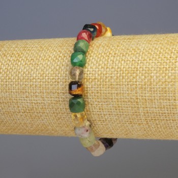 Brățară cu pietre asortate, cuburi fațetate, diametrul 7x7 mm, lungime 18 cm, pe elastic
