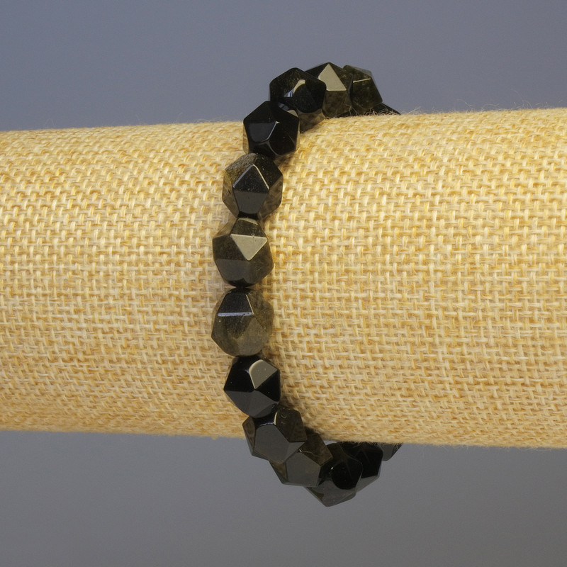 Brățară din obsidian solar, piatră naturală, fațetată, diametrul 8x8 mm, lungime 18 cm, elastic