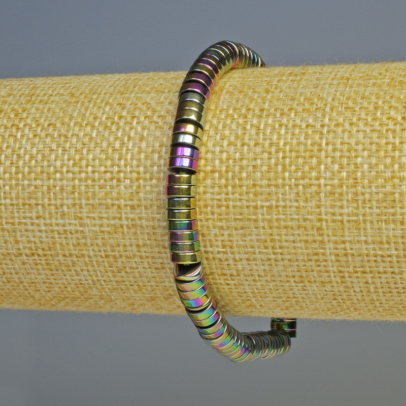 Brățară din hematit rondel, culoare multicolor, diametru 6×2 mm ±, lungime 18 cm ±, elastic