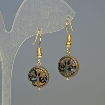 Cercei din hematit Forma Copac, nuanță mată de hameleon, diametru 12,5×4,5 mm, lungime 3,2 cm