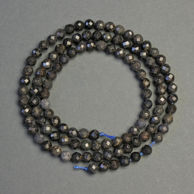 Mărgele din safir natural, formă sferică tăiată, diametrul de 3,5 mm, lungimea 38 cm