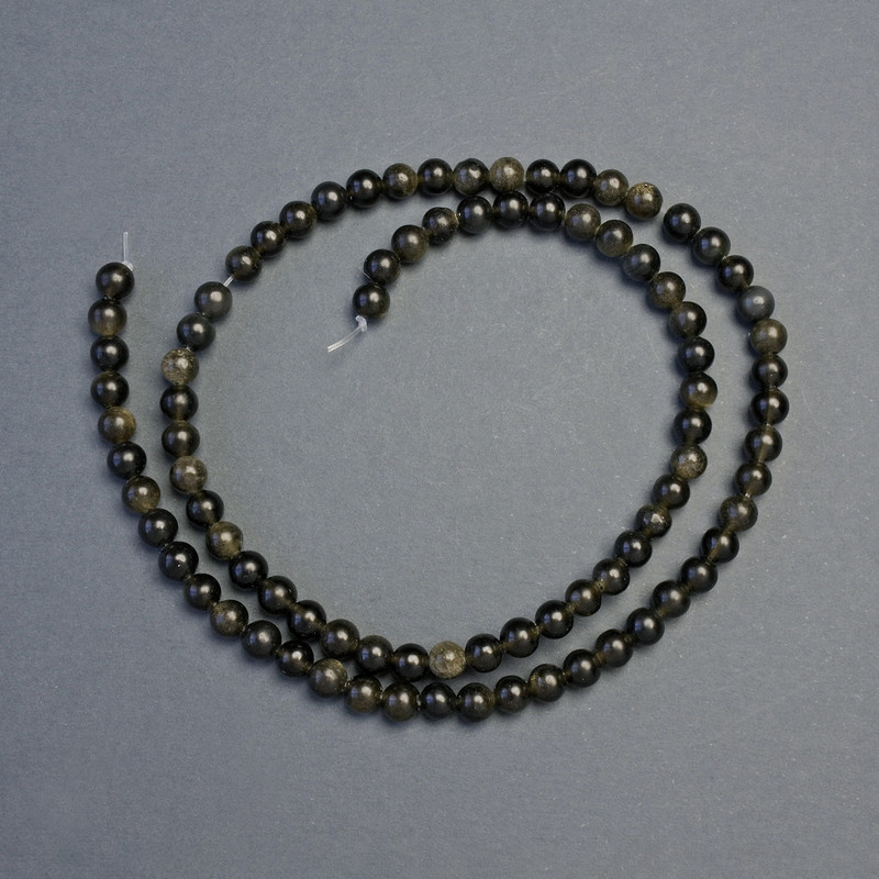 Mărgele din obsidian solar, piatră naturală, bile netede, diametrul 4,5 mm, lungimea 38 cm, pe fir