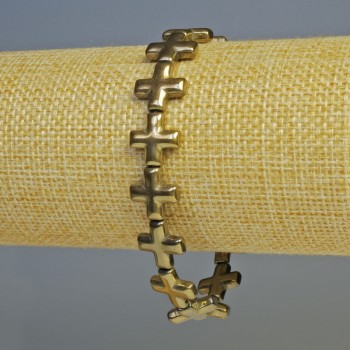 Brățară din hematit în formă de cruci, culoare bronz deschis, diametrul 12,5×12,5 mm, lungime 18 cm, bandă elastică