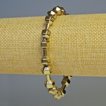 Brățară din hematit în formă de ganteră, culoare bronz deschis, diametrul 21×7 mm, lungime 18 cm, șnur elastic