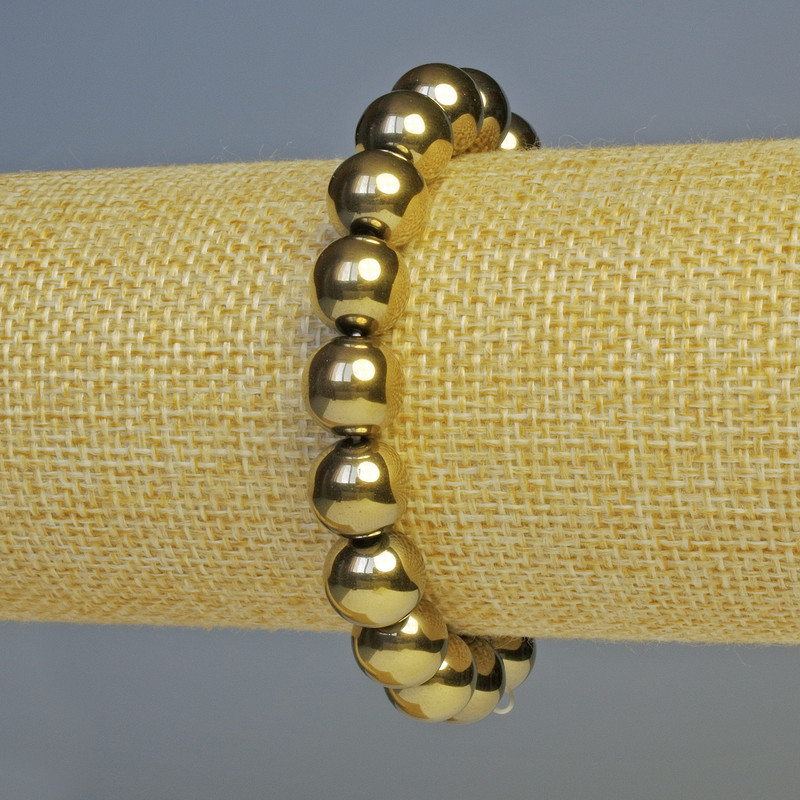 Brățară din hematit cu bile de culoare bronz, diametrul 10 mm, lungime 18 cm, elastică