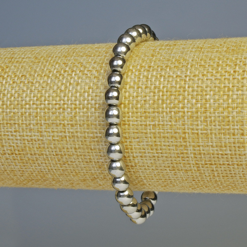 Brățară din hematit – bile rotunde, culoare argintie, diametru 6 mm ±, lungime 18 cm ±, elastică