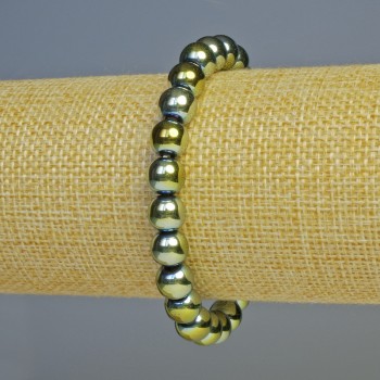 Brățară din hematit cu mărgele în nuanță hameleon verde, diametrul 8 mm, lungimea 18 cm, elastic