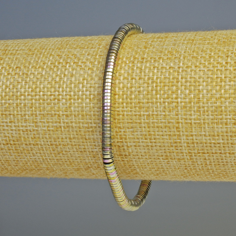 Brățară din hematit, rondele roz-argintii, diametrul 4x1 mm, lungime 18 cm, pe bază elastică