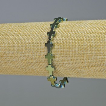 Brățară din hematit „Cruce” culoare verde-albastru, diametru 8,5×10,5 mm, lungime 18 cm, extensibil