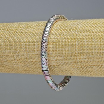 Brățară din hematit, rondel în formă de val, culoare curcubeu argintiu, diametru 6x1 mm, lungime 18 cm, elastică