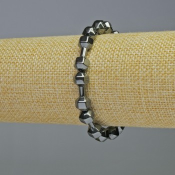 Brățară hematit în formă de ganteră, culoare neagră, diametru 21x7 mm ±, lungime 18 cm ±, elastică