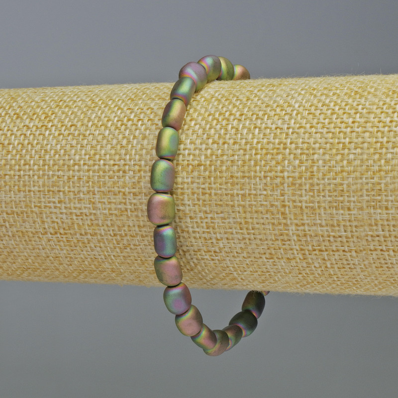 Brățară din hematit, ovală, culoare curcubeu mată, diametru 7x7 mm ±, lungime 18 cm ±, cu bandă elastică