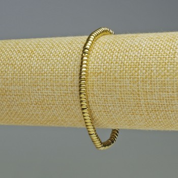 Brățară din hematit, culoare aurie, mărgele în formă de rondelle, diametru aproximativ 4x2 mm, lungime 18 cm, pe bază elastică