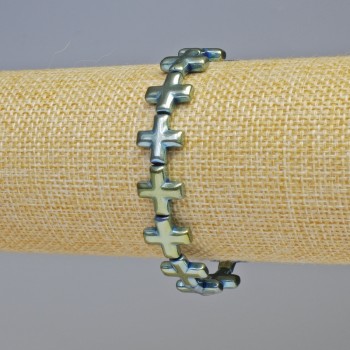 Brățară din hematit „Cruce” în nuanțe verde-albastru, diametrul 12,5×12,5 mm ±, lungime 18 cm ± elastic