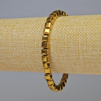 Brățară din hematit cu cuburi, culoare aur închis, diametru 6x6 mm, lungime 18 cm, elastică