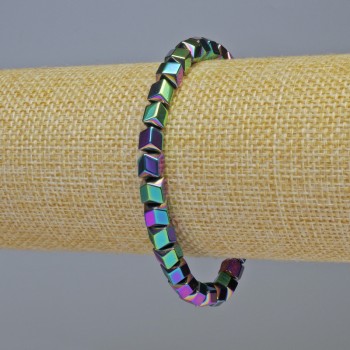 Brățară din hematit în formă de hexagoane zigzag multicolor, diametru 6x6 mm +/-, lungime 18 cm +/-, pe bandă elastică