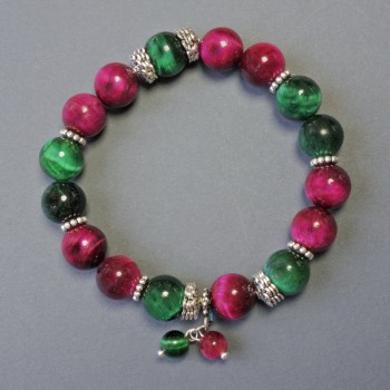 Браслет Котяче Око натуральний камінь гладка кулька, діаметр 10мм+-з металевими вставками, довжина 18см+- стрейч