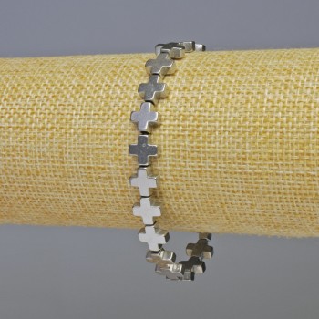 Brățară din hematit «Crucea», culoare argintie, diametru 8×8×3 mm, lungime 18 cm, extensibilă