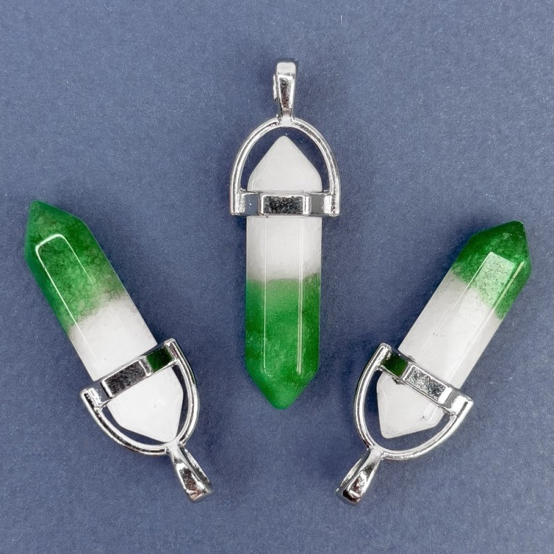 Pandantiv hexagonal tonalizat din cuarț verde 41×8 mm+