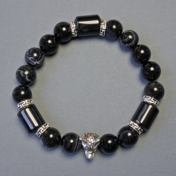 Brățară din agată cilindrică, diametrul aproximativ 8×5 mm, cu mărgele netede de 10 mm, lungime 18 cm, pe șnur elastic