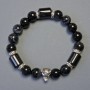 Brățară din agată cilindrică, diametrul aproximativ 8×5 mm, cu mărgele netede de 10 mm, lungime 18 cm, pe șnur elastic