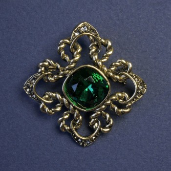 Broșă-colier Accent cu piatră verde și strasuri, 40 mm +