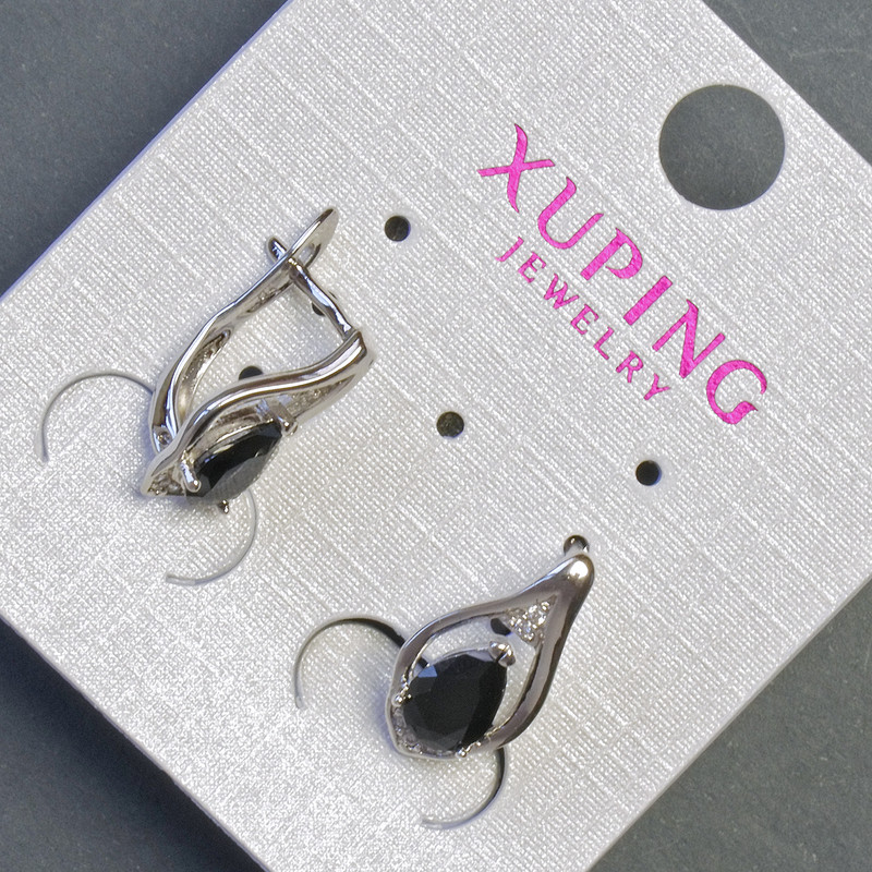 Cercei Xuping cu pietre negre rodiu 16x8 mm