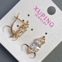 Cercei Xuping cu pietre albe, 18x8 mm, placare aur 18K