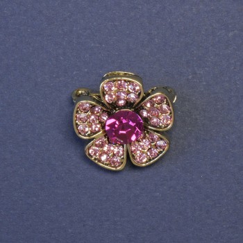 Broșă floare cu strasuri roz, 20 mm, metal argintiu