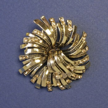 Broșă Floare, strasuri galbene, 39x42 mm ± metal auriu