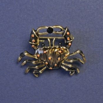 Broșă crab maro email cu metal auriu 23x30 mm
