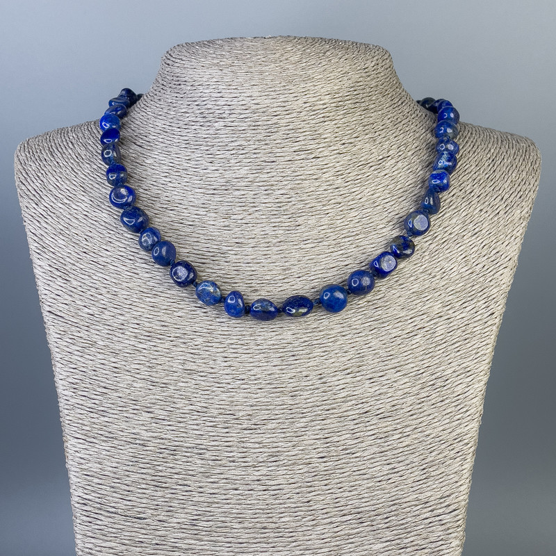 Colier cu lazurit, mărgele ovale netede, diametre 11x8 mm (+/-), 10x6 mm (+/-), lungime 48 cm