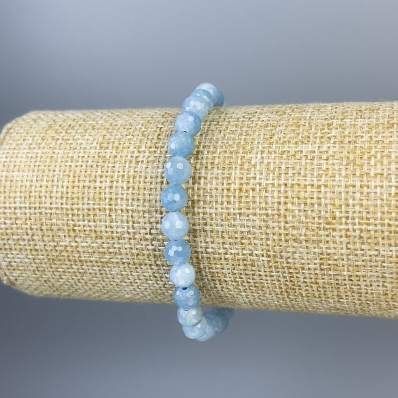 Brățară din acvamarin, mărgele facetate, diametrul 6 mm, lungimea 18 cm, pe elastic