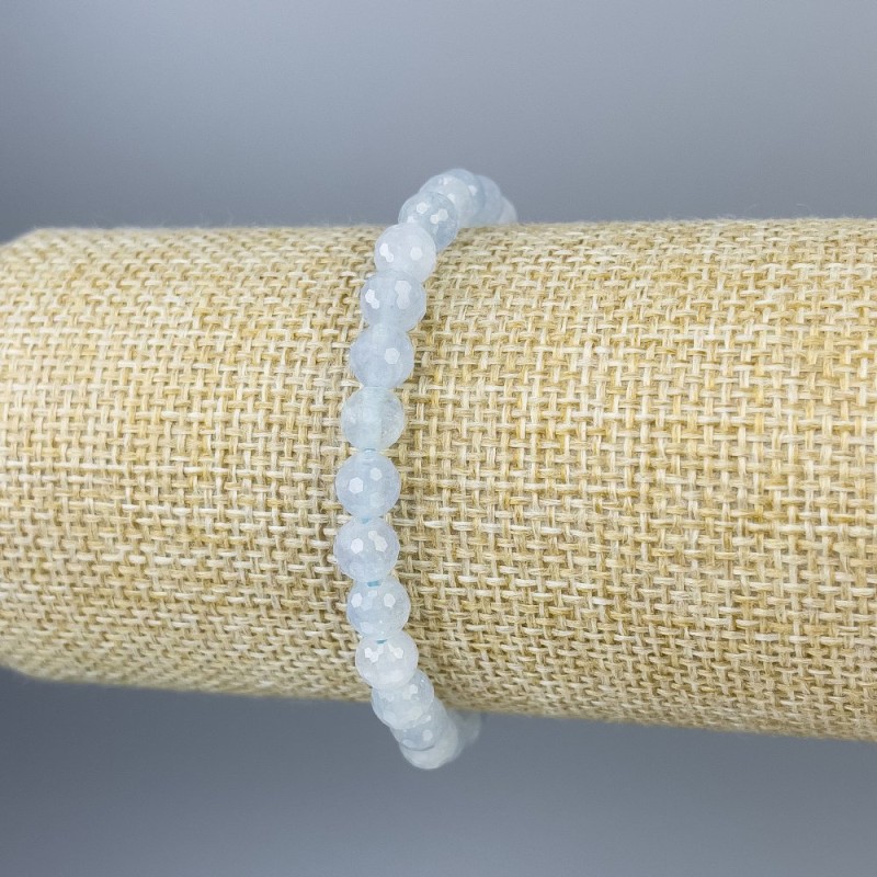Brățară din acvamarin, mărgele tăiate, diametrul 6 mm, lungime 18 cm, elastic